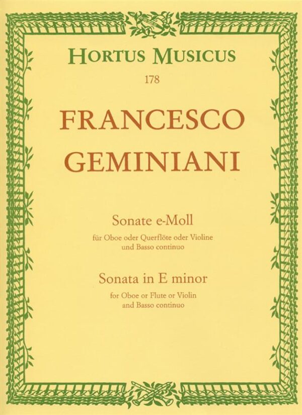 Francesco Geminiani | Sonate in E minor for Oboe and Piano | Hortus Musicus/barenreiter