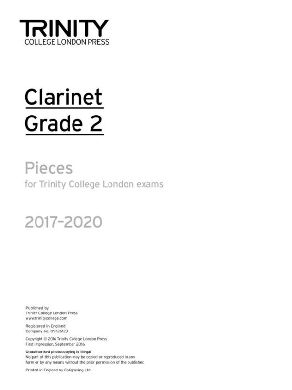 Trinity Clarinet Grade 2 Pieces 2017-2020 (part only) | Trinity College London